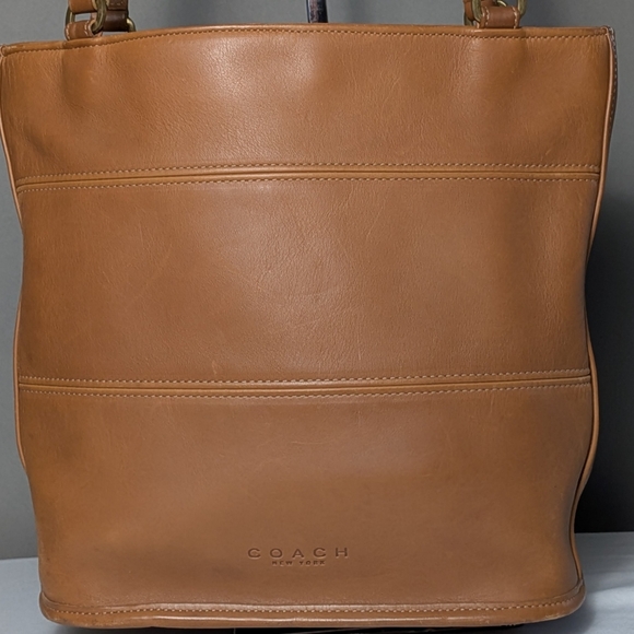Vintage Coach Tribeca Shopper Tote Bag Tan Glove-Tanned Leather Authentic 9098 - Picture 4 of 16